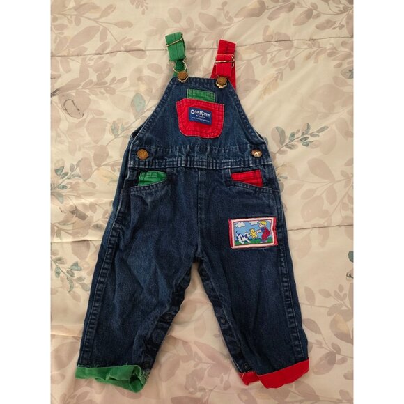 Vintage Oshkosh Overalls Jeans Red Green 12 Months Made in USA - Picture 1 of 6